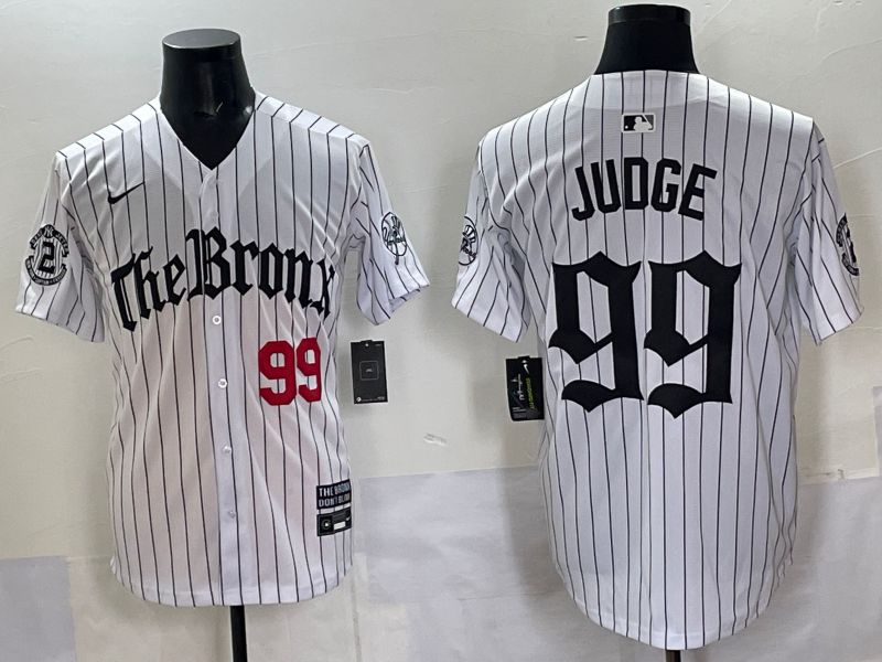Men 2025 New York Yankees #99 Judge White Stripe Five generations Joint Name Nike MLB Jersey style 03->new york yankees->MLB Jersey